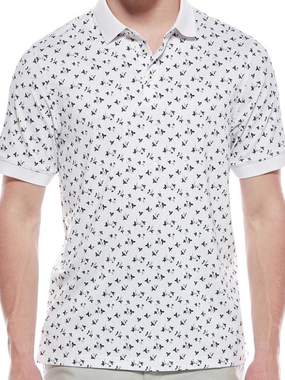 Men's Ashworth White Polo Shirt with Black Micro-Print (S) only worn once